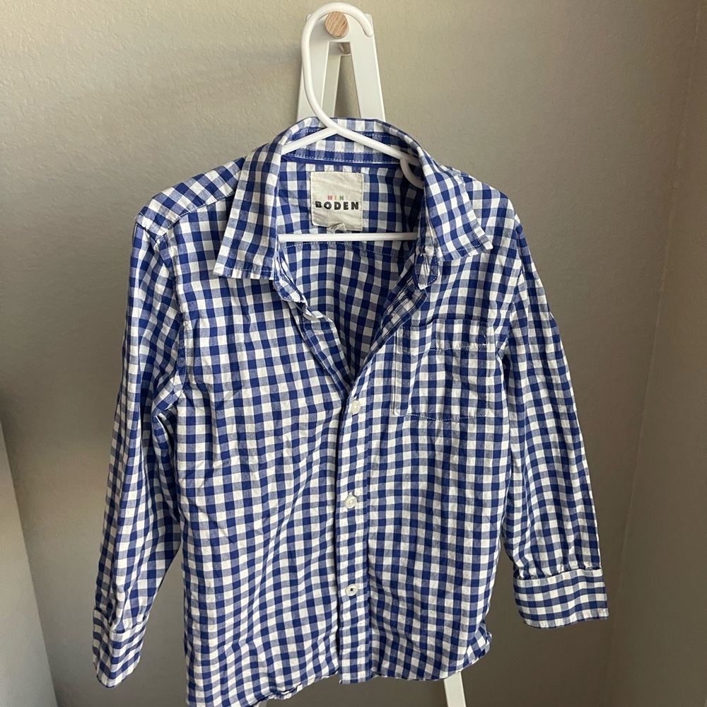 Mini Boden Boys Navy Gingham Button-Down Shirt